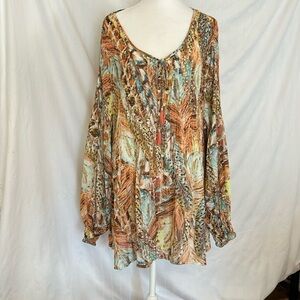 Melissa Paige Multi Color Tunic Blouse with ruching Sz 3X